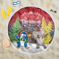 Christmas In July Beach Blanket Funny Dabbing Dance Koala And Blue Penguins LT05 One Size 150cm Red - Polynesian Pride