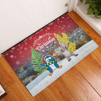 Christmas In July Rubber Doormat Funny Dabbing Dance Koala And Blue Penguins LT05 Red - Polynesian Pride