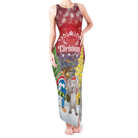Personalised Christmas In July Tank Maxi Dress Funny Dabbing Dance Koala And Blue Penguins LT05 Women Red - Polynesian Pride