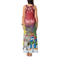 Personalised Christmas In July Tank Maxi Dress Funny Dabbing Dance Koala And Blue Penguins LT05 - Polynesian Pride