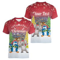 Personalised Christmas In July Women V-Neck T-Shirt Funny Dabbing Dance Koala And Blue Penguins