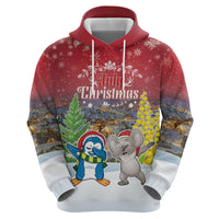 Personalised Christmas In July Zip Hoodie Funny Dabbing Dance Koala And Blue Penguins