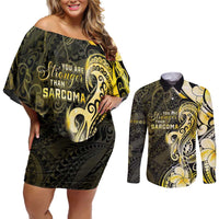 Sarcoma Awareness Couples Matching Off Shoulder Short Dress and Long Sleeve Button Shirt You Are Stronger Than Sarcoma LT05 Yellow - Polynesian Pride