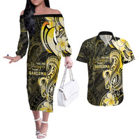 Sarcoma Awareness Couples Matching Off The Shoulder Long Sleeve Dress and Hawaiian Shirt You Are Stronger Than Sarcoma LT05 Yellow - Polynesian Pride