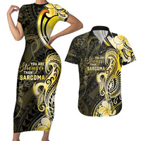 Sarcoma Awareness Couples Matching Short Sleeve Bodycon Dress and Hawaiian Shirt You Are Stronger Than Sarcoma LT05 Yellow - Polynesian Pride