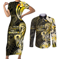 Sarcoma Awareness Couples Matching Short Sleeve Bodycon Dress and Long Sleeve Button Shirt You Are Stronger Than Sarcoma LT05 Yellow - Polynesian Pride