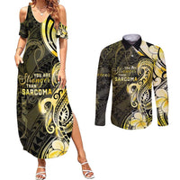 Sarcoma Awareness Couples Matching Summer Maxi Dress and Long Sleeve Button Shirt You Are Stronger Than Sarcoma LT05 Yellow - Polynesian Pride