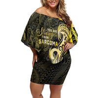Sarcoma Awareness Family Matching Off Shoulder Short Dress and Hawaiian Shirt You Are Stronger Than Sarcoma LT05 Mom's Dress Yellow - Polynesian Pride
