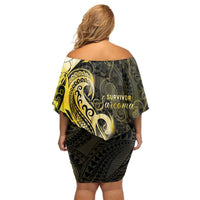 Sarcoma Awareness Family Matching Off Shoulder Short Dress and Hawaiian Shirt You Are Stronger Than Sarcoma LT05 - Polynesian Pride