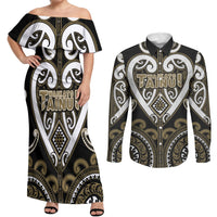 Custom Aotearoa Waikato Tainui Couples Matching Off Shoulder Maxi Dress and Long Sleeve Button Shirt Maori Tribal Pattern