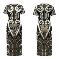Custom Aotearoa Waikato Tainui Couples Matching Short Sleeve Bodycon Dress and Hawaiian Shirt Maori Tribal Pattern
