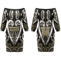 Custom Aotearoa Waikato Tainui Family Matching Off The Shoulder Long Sleeve Dress and Hawaiian Shirt Maori Tribal Pattern