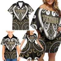 Custom Aotearoa Waikato Tainui Family Matching Off Shoulder Short Dress and Hawaiian Shirt Maori Tribal Pattern