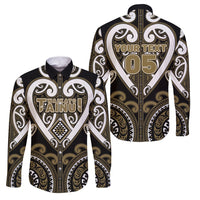 Custom Aotearoa Waikato Tainui Family Matching Tank Maxi Dress and Hawaiian Shirt Maori Tribal Pattern LT05 Dad's Shirt - Long Sleeve Dark Yellow - Polynesian Pride