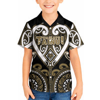 Custom Aotearoa Waikato Tainui Kid Hawaiian Shirt Maori Tribal Pattern LT05 Kid Dark Yellow - Polynesian Pride