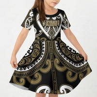 Custom Aotearoa Waikato Tainui Kid Short Sleeve Dress Maori Tribal Pattern LT05 KID Dark Yellow - Polynesian Pride