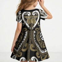 Custom Aotearoa Waikato Tainui Kid Short Sleeve Dress Maori Tribal Pattern LT05 - Polynesian Pride