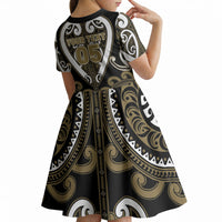 Custom Aotearoa Waikato Tainui Kid Short Sleeve Dress Maori Tribal Pattern LT05 - Polynesian Pride