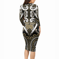Custom Aotearoa Waikato Tainui Long Sleeve Bodycon Dress Maori Tribal Pattern LT05 - Polynesian Pride