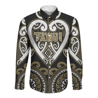 Custom Aotearoa Waikato Tainui Long Sleeve Button Shirt Maori Tribal Pattern LT05 Unisex Dark Yellow - Polynesian Pride