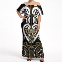 Custom Aotearoa Waikato Tainui Off Shoulder Maxi Dress Maori Tribal Pattern LT05 Women Dark Yellow - Polynesian Pride