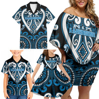 Custom Aotearoa Ngati Kahungunu Family Matching Off Shoulder Short Dress and Hawaiian Shirt Maori Tribal Pattern