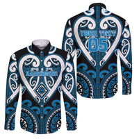 Custom Aotearoa Ngati Kahungunu Family Matching Off Shoulder Short Dress and Hawaiian Shirt Maori Tribal Pattern LT05 Dad's Shirt - Long Sleeve Blue - Polynesian Pride