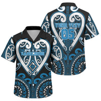 Custom Aotearoa Ngati Kahungunu Family Matching Off Shoulder Short Dress and Hawaiian Shirt Maori Tribal Pattern LT05 Son's Shirt Blue - Polynesian Pride