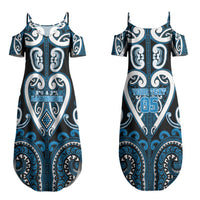 Custom Aotearoa Ngati Kahungunu Family Matching Summer Maxi Dress and Hawaiian Shirt Maori Tribal Pattern LT05 Mom's Dress Blue - Polynesian Pride