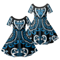 Custom Aotearoa Ngati Kahungunu Family Matching Tank Maxi Dress and Hawaiian Shirt Maori Tribal Pattern LT05 Daughter's Dress Blue - Polynesian Pride
