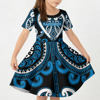 Custom Aotearoa Ngati Kahungunu Kid Short Sleeve Dress Maori Tribal Pattern LT05 KID Blue - Polynesian Pride