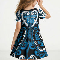 Custom Aotearoa Ngati Kahungunu Kid Short Sleeve Dress Maori Tribal Pattern LT05 - Polynesian Pride