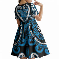 Custom Aotearoa Ngati Kahungunu Kid Short Sleeve Dress Maori Tribal Pattern LT05 - Polynesian Pride