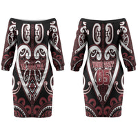 Custom Aotearoa Te Arawa Couples Matching Off The Shoulder Long Sleeve Dress and Long Sleeve Button Shirt Maori Tribal Pattern