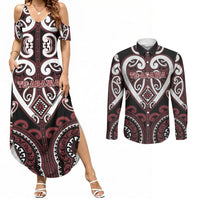 Custom Aotearoa Te Arawa Couples Matching Summer Maxi Dress and Long Sleeve Button Shirt Maori Tribal Pattern