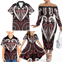Custom Aotearoa Te Arawa Family Matching Off The Shoulder Long Sleeve Dress and Hawaiian Shirt Maori Tribal Pattern