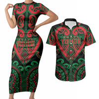 Custom Aotearoa Ngai Tuhoe Couples Matching Short Sleeve Bodycon Dress and Hawaiian Shirt Maori Tribal Pattern LT05 Black - Polynesian Pride
