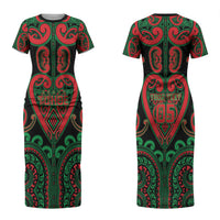 Custom Aotearoa Ngai Tuhoe Couples Matching Short Sleeve Bodycon Dress and Long Sleeve Button Shirt Maori Tribal Pattern