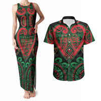 Custom Aotearoa Ngai Tuhoe Couples Matching Tank Maxi Dress and Hawaiian Shirt Maori Tribal Pattern