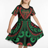 Custom Aotearoa Ngai Tuhoe Kid Short Sleeve Dress Maori Tribal Pattern