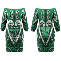 Custom Aotearoa Ngati Maniapoto Family Matching Off The Shoulder Long Sleeve Dress and Hawaiian Shirt Maori Tribal Pattern LT05 Mom's Dress Green - Polynesian Pride