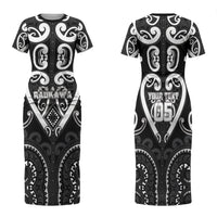 Custom Aotearoa Ngati Raukawa Family Matching Short Sleeve Bodycon Dress and Hawaiian Shirt Maori Tribal Pattern LT05 Mom's Dress Black - Polynesian Pride