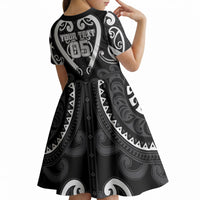 Custom Aotearoa Ngati Raukawa Kid Short Sleeve Dress Maori Tribal Pattern