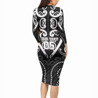 Custom Aotearoa Ngati Raukawa Long Sleeve Bodycon Dress Maori Tribal Pattern