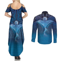 Polynesia Manta Ray Couples Matching Summer Maxi Dress and Long Sleeve Button Shirt Let's The Sea Set You Free LT05 - Polynesian Pride