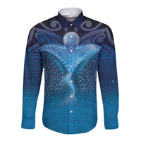 Polynesia Manta Ray Long Sleeve Button Shirt Let's The Sea Set You Free LT05 Unisex Blue - Polynesian Pride