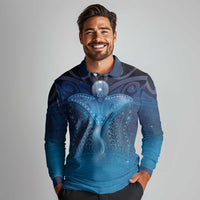 Polynesia Manta Ray Long Sleeve Polo Shirt Let's The Sea Set You Free LT05 - Polynesian Pride