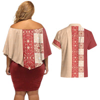 Papua New Guinea Couples Matching Off Shoulder Short Dress and Hawaiian Shirt Oro Tapa Pattern LT05 - Polynesian Pride