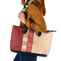 Papua New Guinea Leather Tote Bag Oro Tapa Pattern LT05 Beige - Polynesian Pride