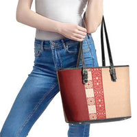 Papua New Guinea Leather Tote Bag Oro Tapa Pattern LT05 - Polynesian Pride